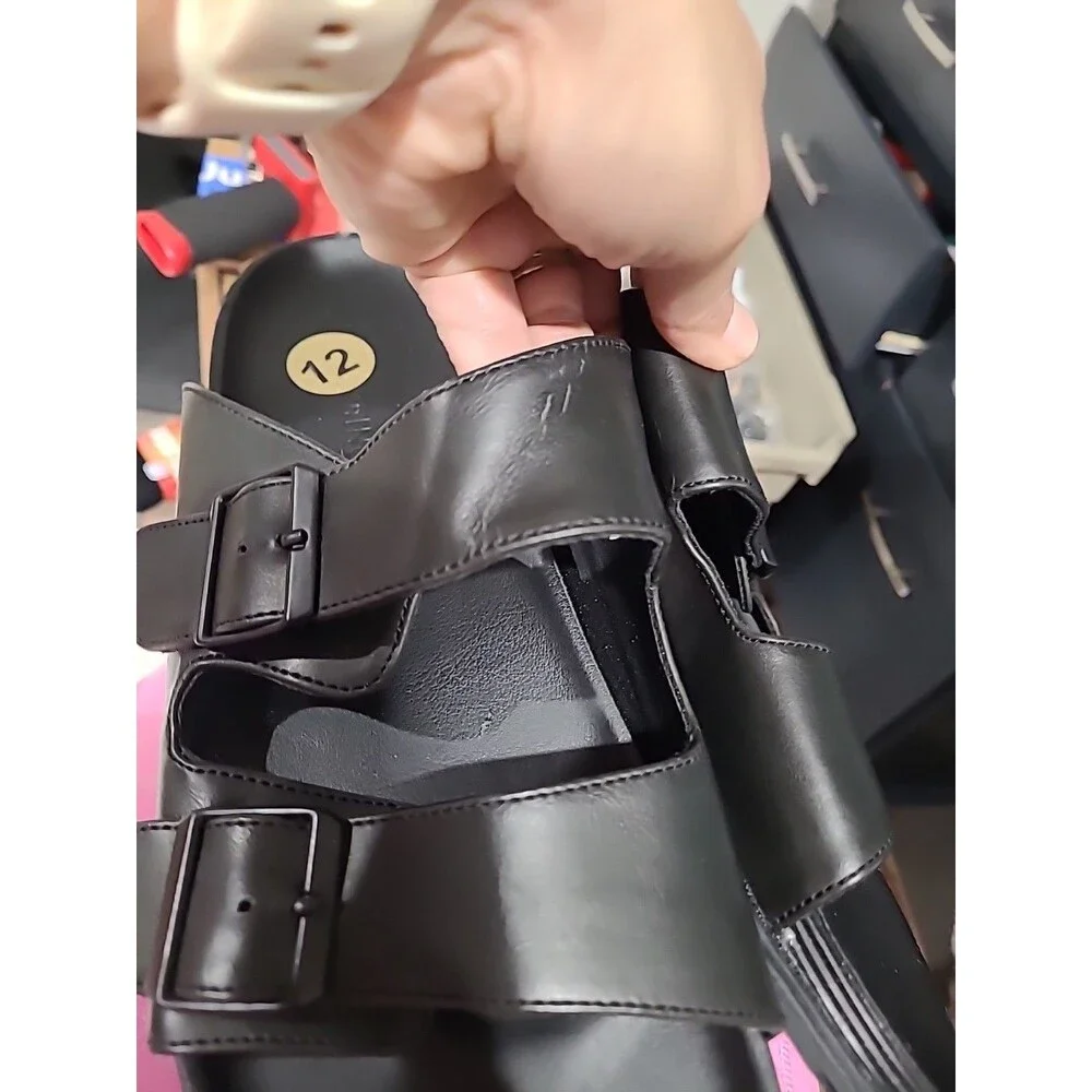 Call It Spring Men's 12 Black Double Strap Sandals Faux Birkenstock Sandals NWD